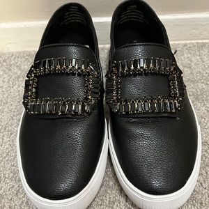 Karl Lagerfeld Black Leather Slip-On Sneakers Sz. 8.5 Excel. Used Condition